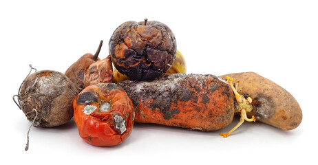 Heap of rotten vegetables and fruits.