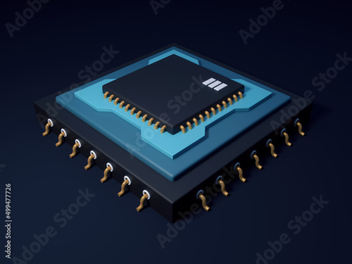 Minimal microprocessor concept. Tech computer chip on dark background. 3d rendering