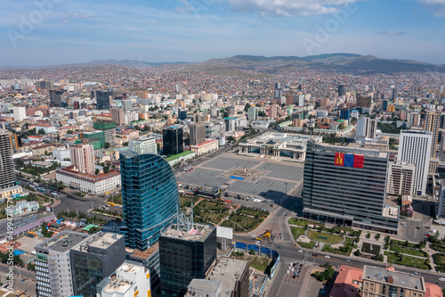 Aerial view of center of Ulaanbaatar city, capital of Mongolia photo