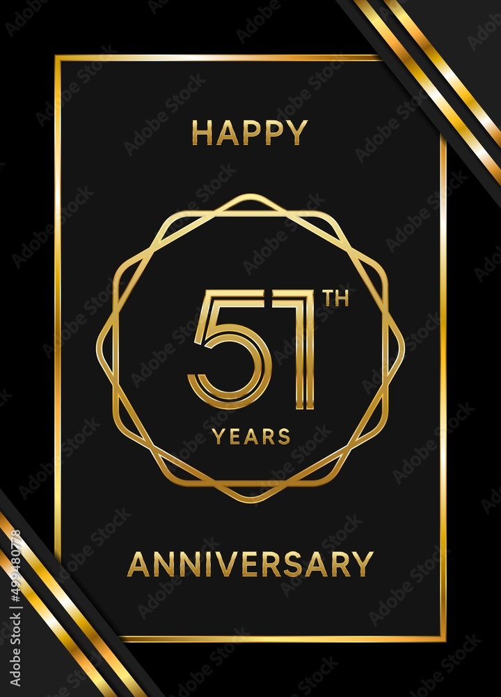 51 Years Anniversary logotype. Anniversary celebration template design with golden ring for booklet, leaflet, magazine, brochure poster, banner, web, invitation or greeting card. Vector illustrations