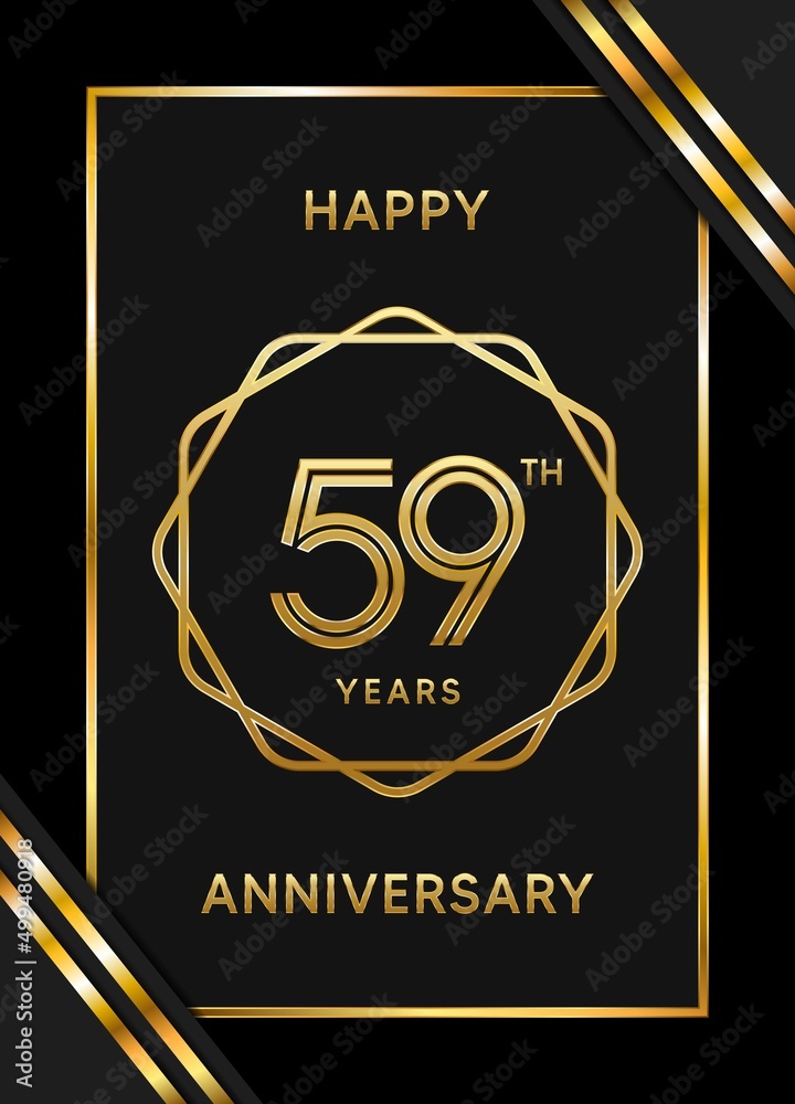 59 Years Anniversary logotype. Anniversary celebration template design with golden ring for booklet, leaflet, magazine, brochure poster, banner, web, invitation or greeting card. Vector illustrations