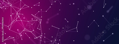 Vector abstract background. Design of plexus lines. Texture of digital network, torn grid. Connections by point, particles, stars. Constellations. Poster for technology, medicine, business.