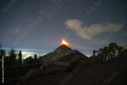 Tela Fuego Volcano in Guatemala erupting at night
