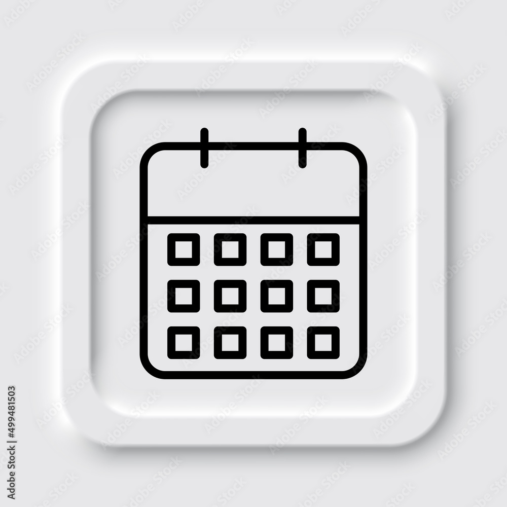 Calendar simple icon vector. Flat design. Neumorphism design.ai Calendar simple icon vector. Flat design. Neumorphism design.ai