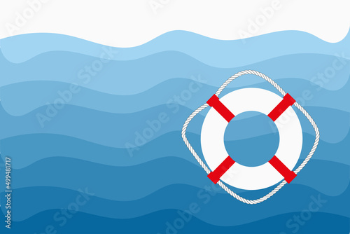 Lifebuoy in blue sea, vector illustration with copy space