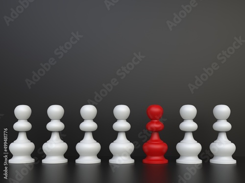 Red pawn stands out in a row of white pawns