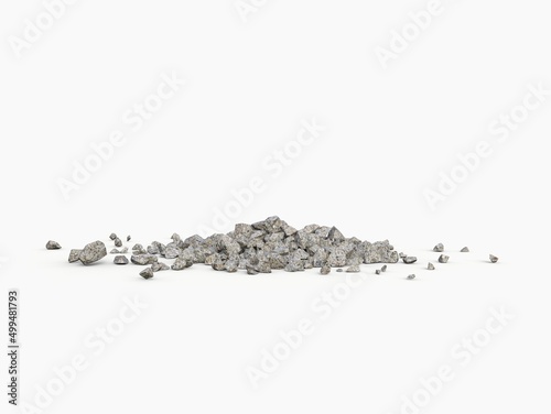 Small pile of rocks and rubble isolated on white background