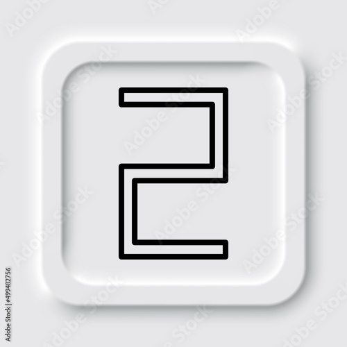 Number two, numeral simple icon vector. Flat design. Neumorphism design.ai