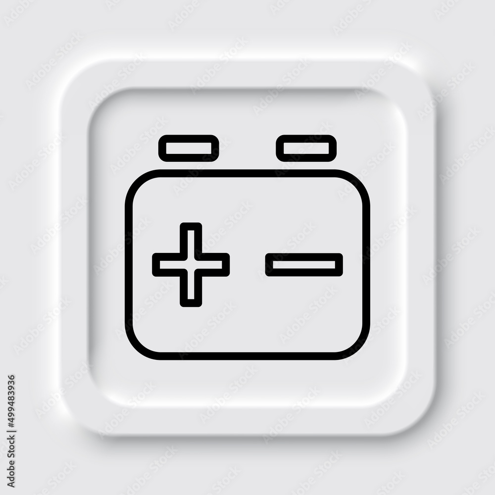 Battery accumulator simple icon. Flat design. Neumorphism design.ai Battery accumulator simple icon. Flat design. Neumorphism design.ai