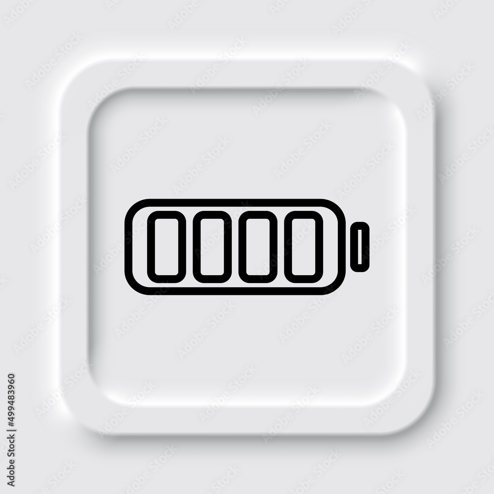 Battery simple icon, vector. Flat design. Neumorphism design.ai Battery simple icon, vector. Flat design. Neumorphism design.ai
