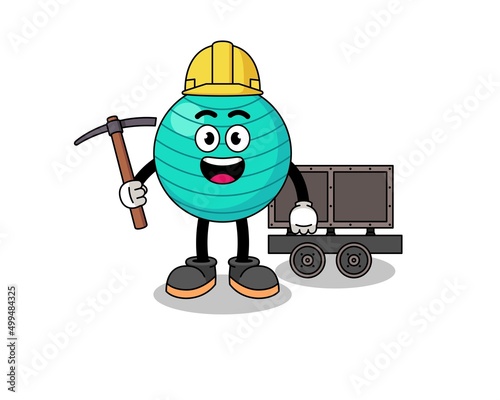 Mascot Illustration of exercise ball miner