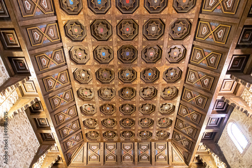 Buitrago del Lozoya, Spain. The coffered ceiling of the Church of Santa Maria del Castillo, in neomudejar style photo