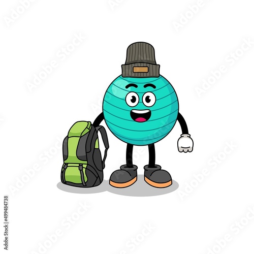 Illustration of exercise ball mascot as a hiker