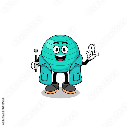 Illustration of exercise ball mascot as a dentist