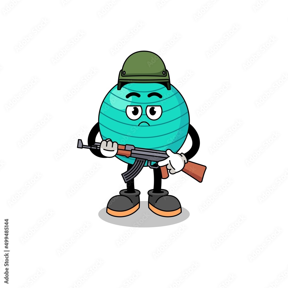 Cartoon of exercise ball soldier Cartoon of exercise ball soldier