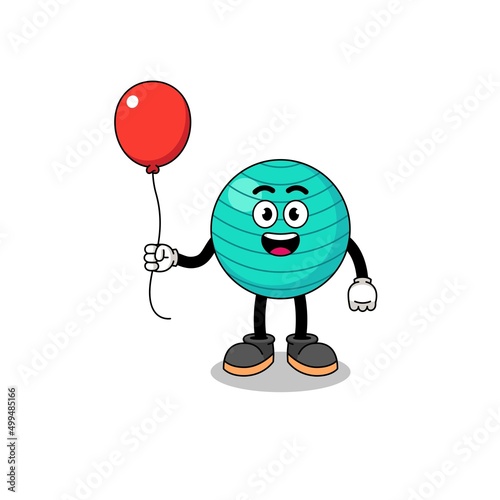 Cartoon of exercise ball holding a balloon