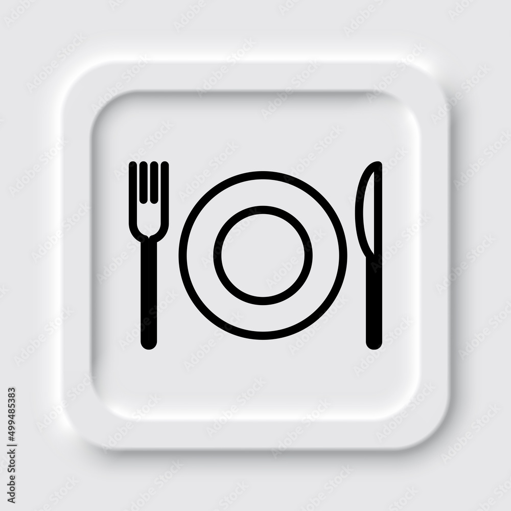Restaurant, fork knife plate simple icon. Flat design. Neumorphism design.ai Restaurant, fork knife plate simple icon. Flat design. Neumorphism design.ai