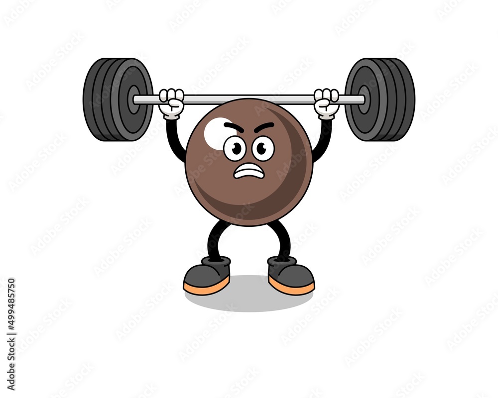 tapioca pearl mascot cartoon lifting a barbell