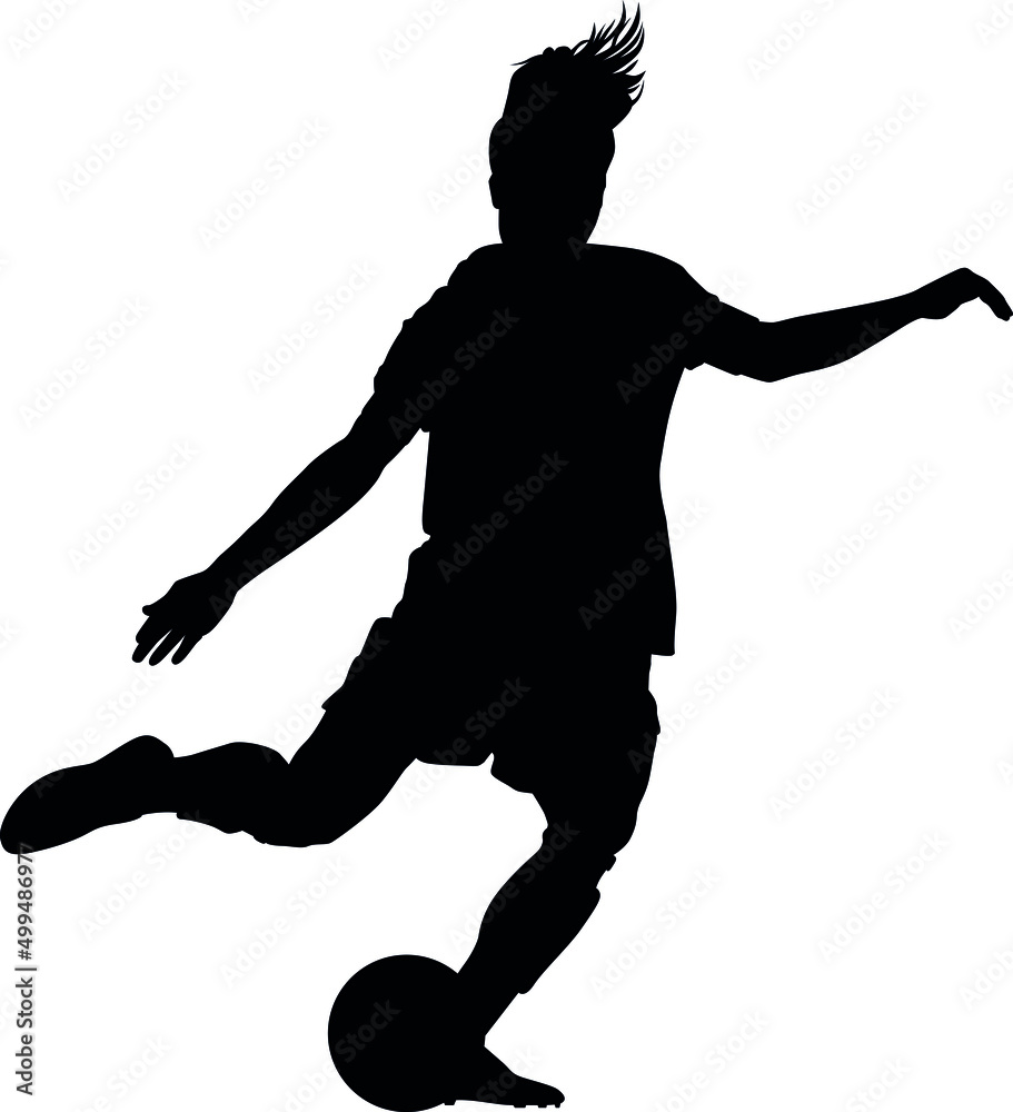 Female Soccer player, Woman's Soccer in motion. Women's football running up for ball tee shot front view sport Silhouette Female Soccer player, Woman's Soccer in motion. Women's football running up for ball tee shot front view sport Silhouette