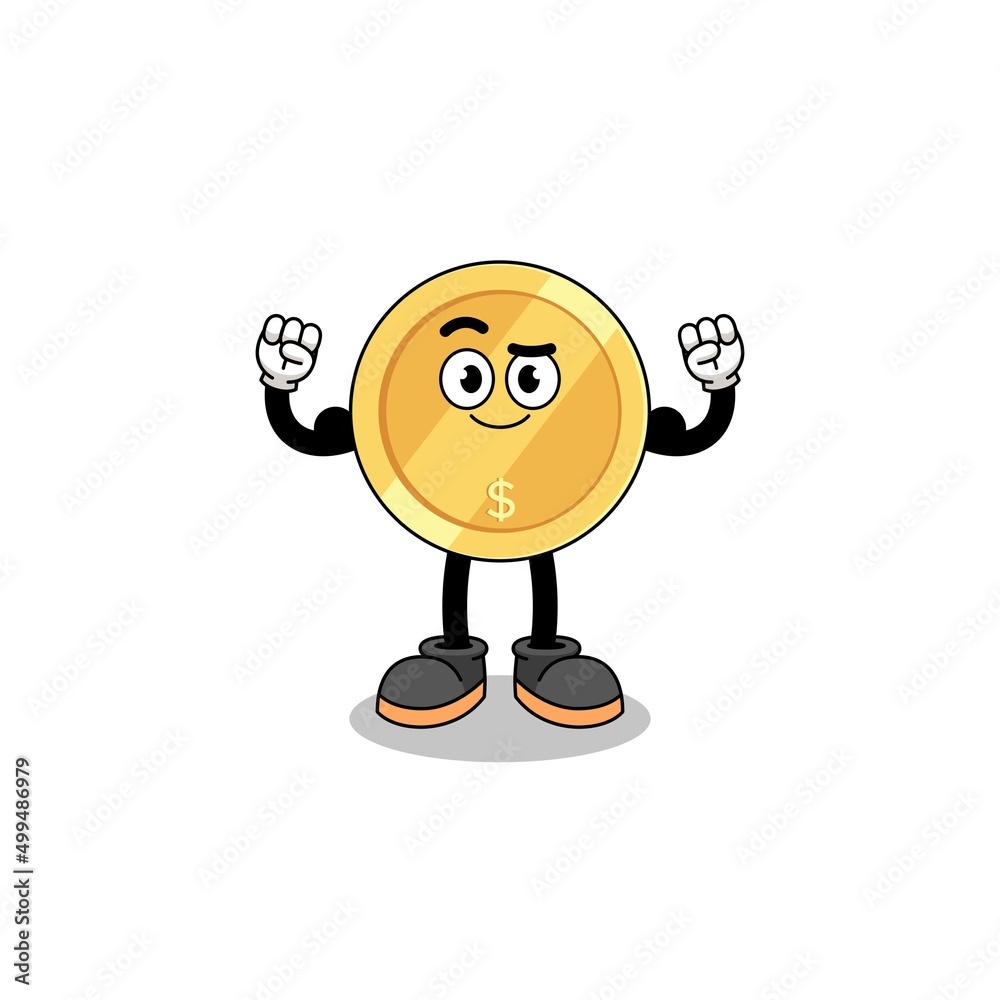 Mascot cartoon of dollar coin posing with muscle Mascot cartoon of dollar coin posing with muscle