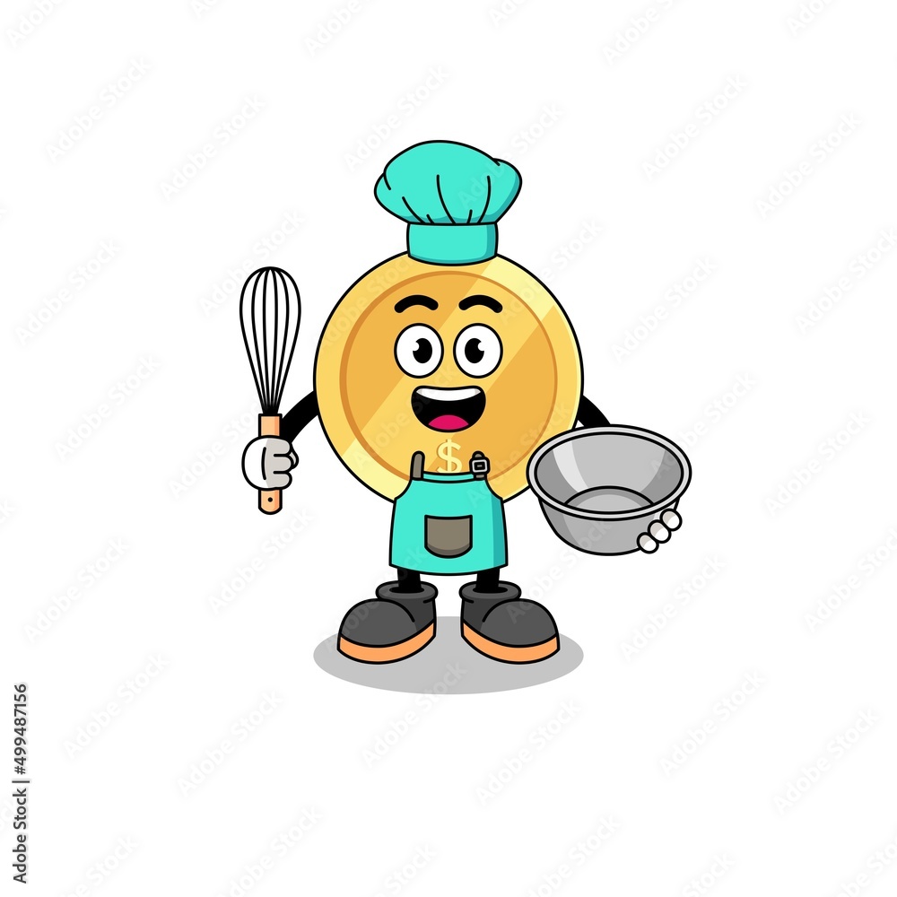 Illustration of dollar coin as a bakery chef Illustration of dollar coin as a bakery chef