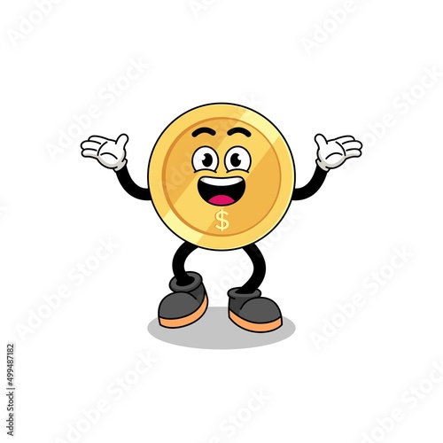 dollar coin cartoon searching with happy gesture