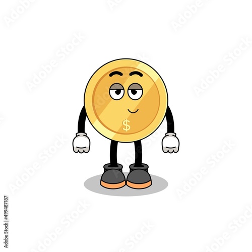 dollar coin cartoon couple with shy pose