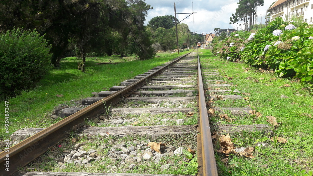 Fototapeta premium Walking along a railroad in the countryside of Brazil