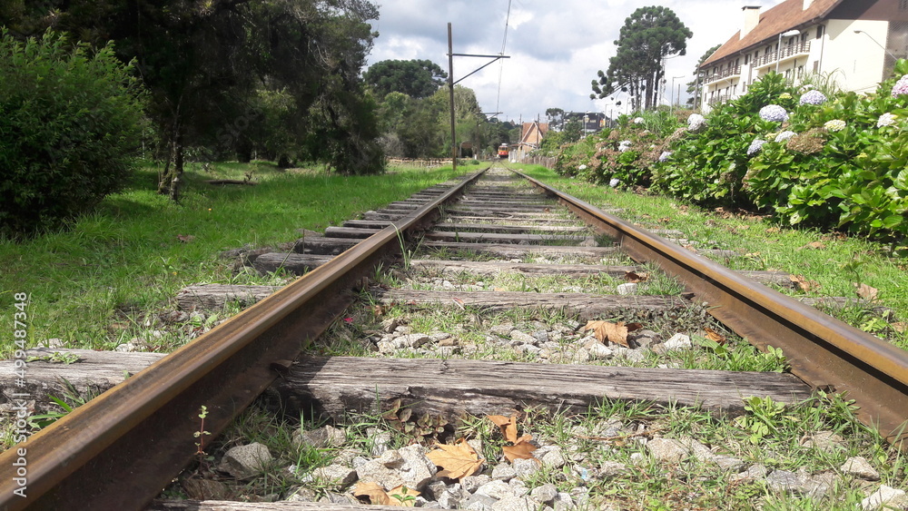 Walking along a railroad in the countryside of Brazil
