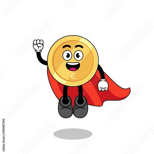 euro coin cartoon with flying superhero