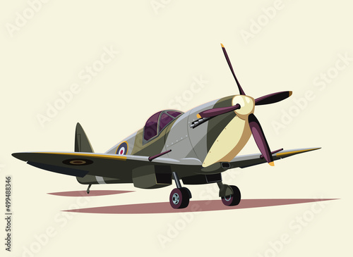 Fototapeta British Spitfire fighter World War II isolated vector illustration