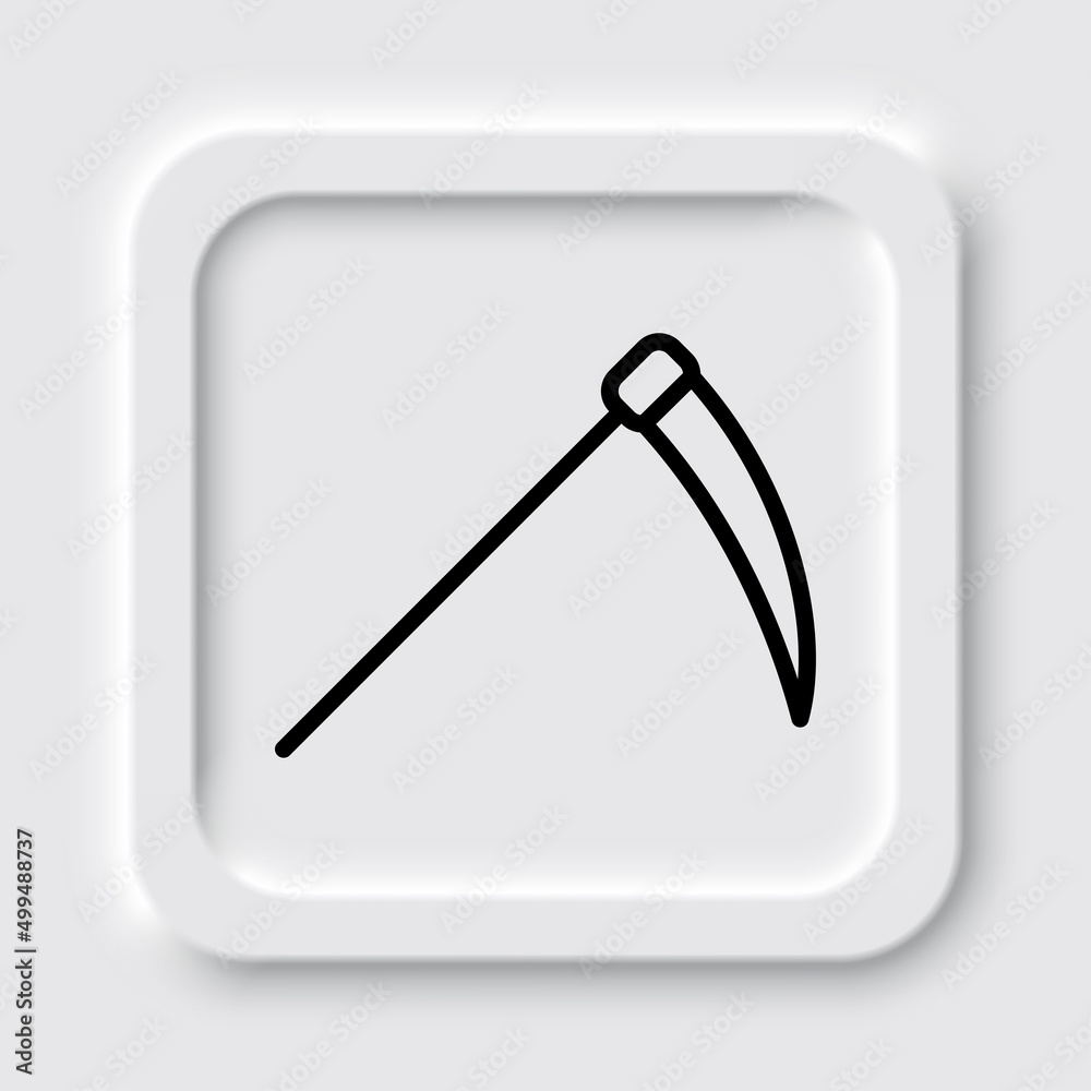 Scythe simple icon. Flat design. Neumorphism design.ai Scythe simple icon. Flat design. Neumorphism design.ai