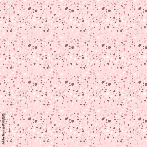 Terrazzo seamless pattern vector texture in pink colors. Realistic italian marble texture or granite flooring in venetian style. Terrazzo seamless pattern for interior decoration and interior design.