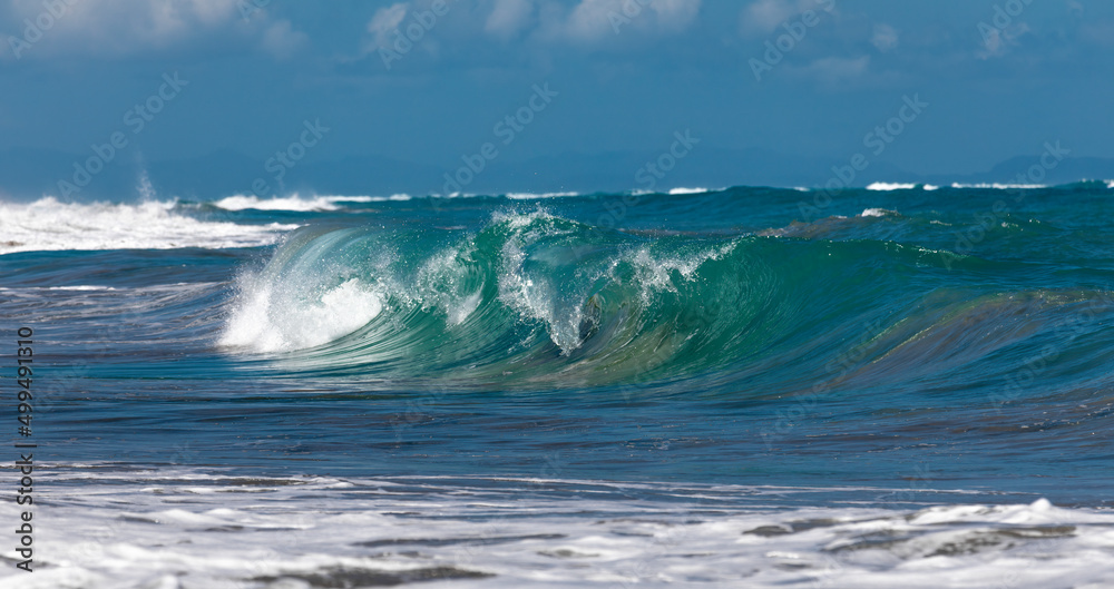 Ocean Wave Closeup Water. Ocean wave closeup detail of upright crashing hollow breaking water. energy power of nature.