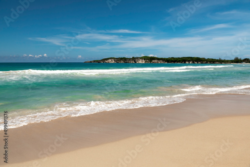 Fototapeta Naklejka Na Ścianę i Meble -  El Macau beach and in the distance on the horizon cliffs, the Atlantic Ocean.