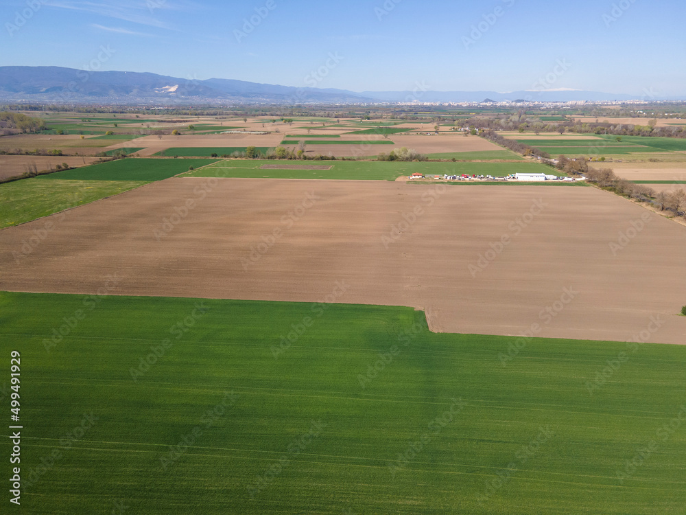 Aerial Sunset view of Upper Thracian Plain, Bulgaria Aerial Sunset view of Upper Thracian Plain, Bulgaria