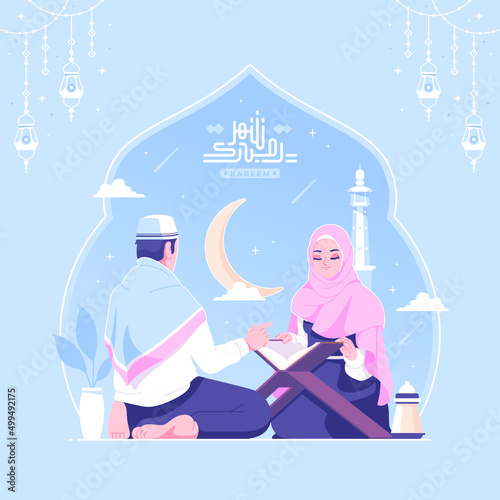 learn to read quran in ramadan illustration design arabic callygraphy means ramadan