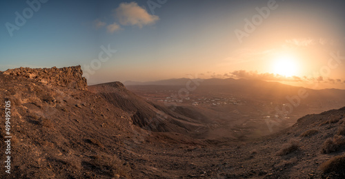 Sunset with beautiful warm colors in the mountains of the Canary Island of Fuerteventura