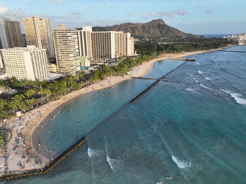 Aerial View of Waikiki and Diamond Head in Honolulu, Oahu, Hawaii