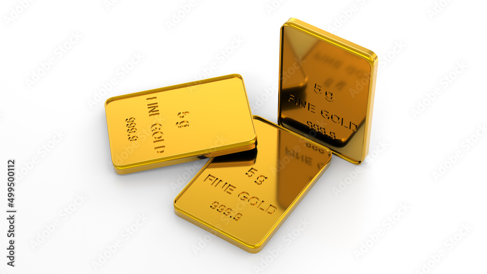 3D realistic render 5g gold bullion isolated on white background 3D realistic render 5g gold bullion isolated on white background