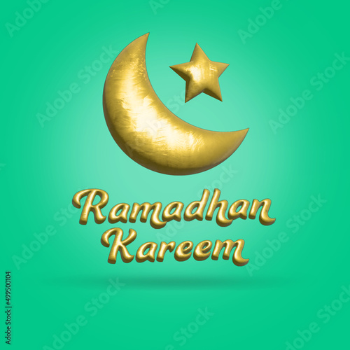 3D star and moon moslem fasting with green background - ramadhan kareem means puasa