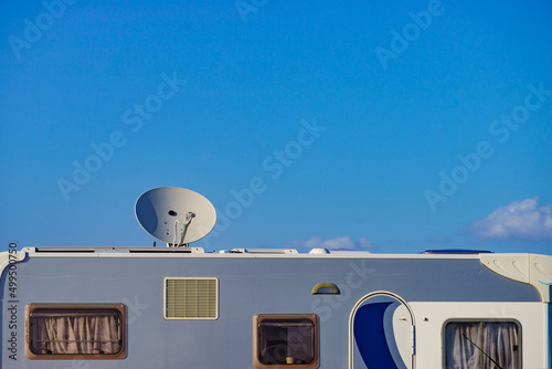 Satellite dish on roof of caravan