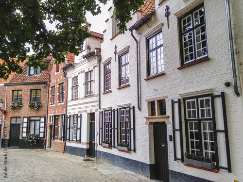 Beautiful historical brick houses of Bruges town  Belgium 