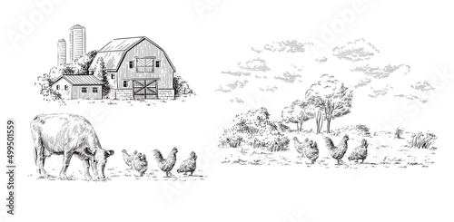 farm hand drawing sketch engraving illustration style photo