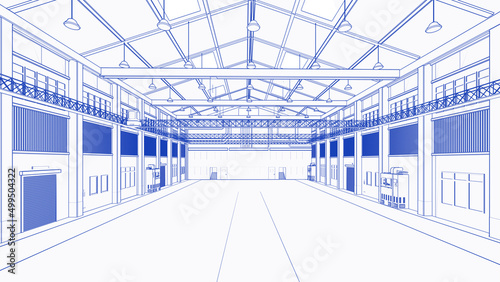 Interior empty factory blueprint or draft