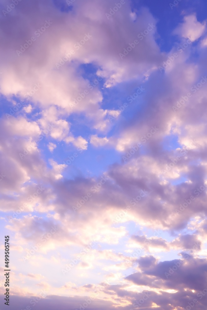 空 太陽に照らされたキラキラ輝くピンクの雲が美しい空の背景 縦