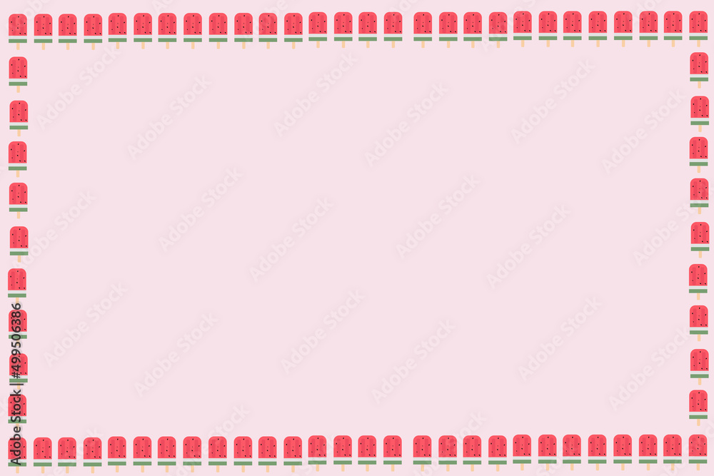 Watermelon stick ice cream Surrounded by pastel red like a picture frame, or put text in an empty space, the colors are cute and appetizing. Watermelon stick ice cream Surrounded by pastel red like a picture frame, or put text in an empty space, the colors are cute and appetizing.