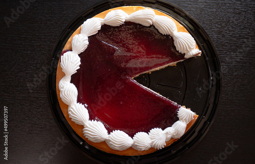 a cheesecake witout one slice 
