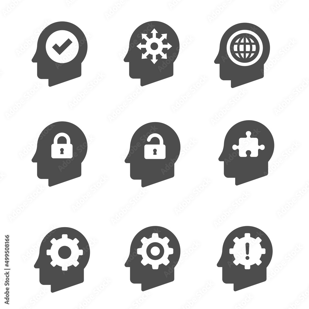 Head brain vecotr icons set Head brain vecotr icons set
