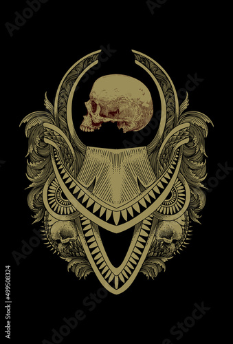Dark art art work skull head human with ornament illustration